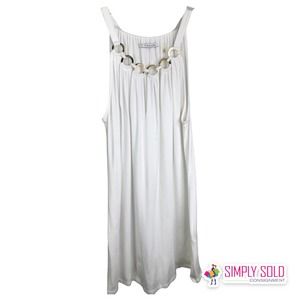 Tahari Women Tank Top Shirt White Gold O-Ring Neckline Drop Waist Sleeveless XS